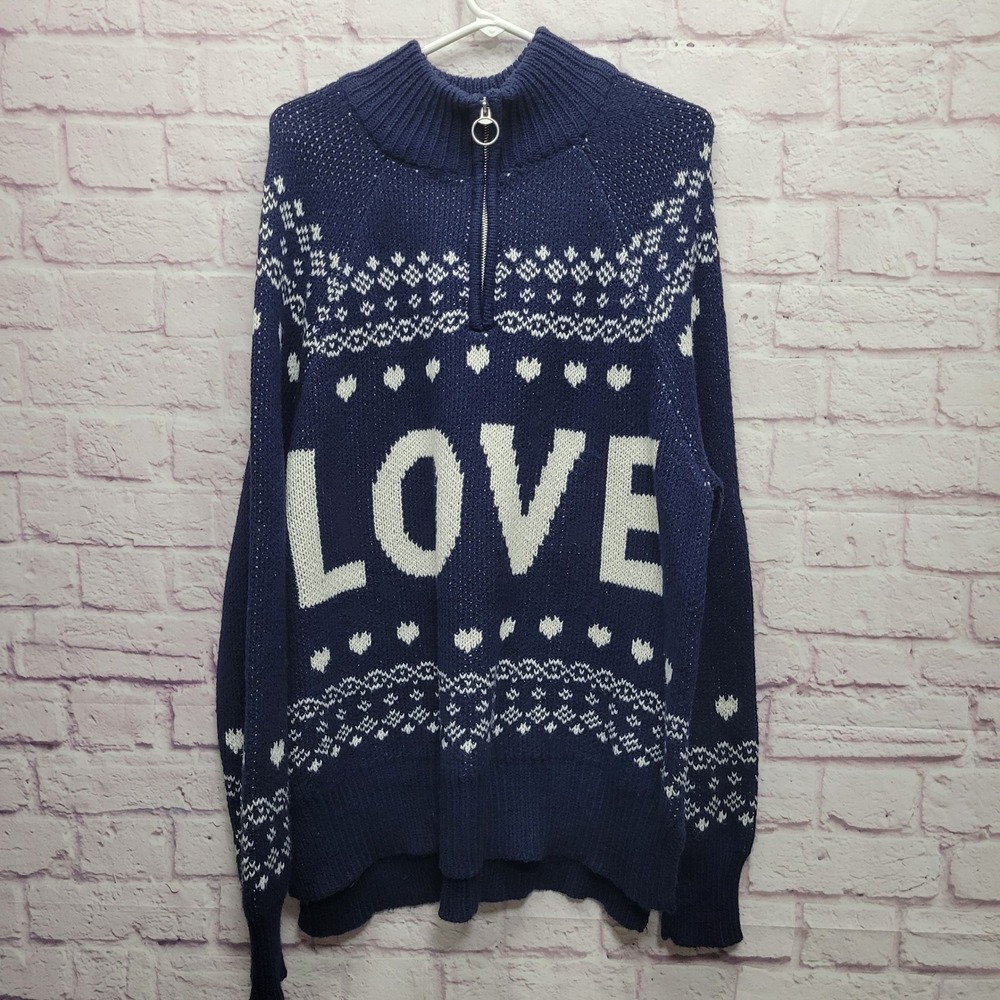 Aerie LOVE Fair Isle Knit Quarter-Zip‎ Sweater Womens L Pullover Winter Cozy